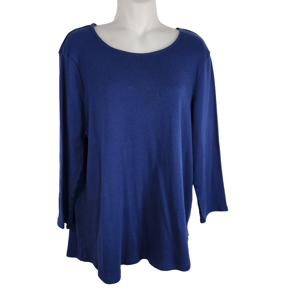 Chico's Ultimate Tee 100% Supima Cotton Scoop Neck 3/4 Sleeve Basic Knit Blue XL